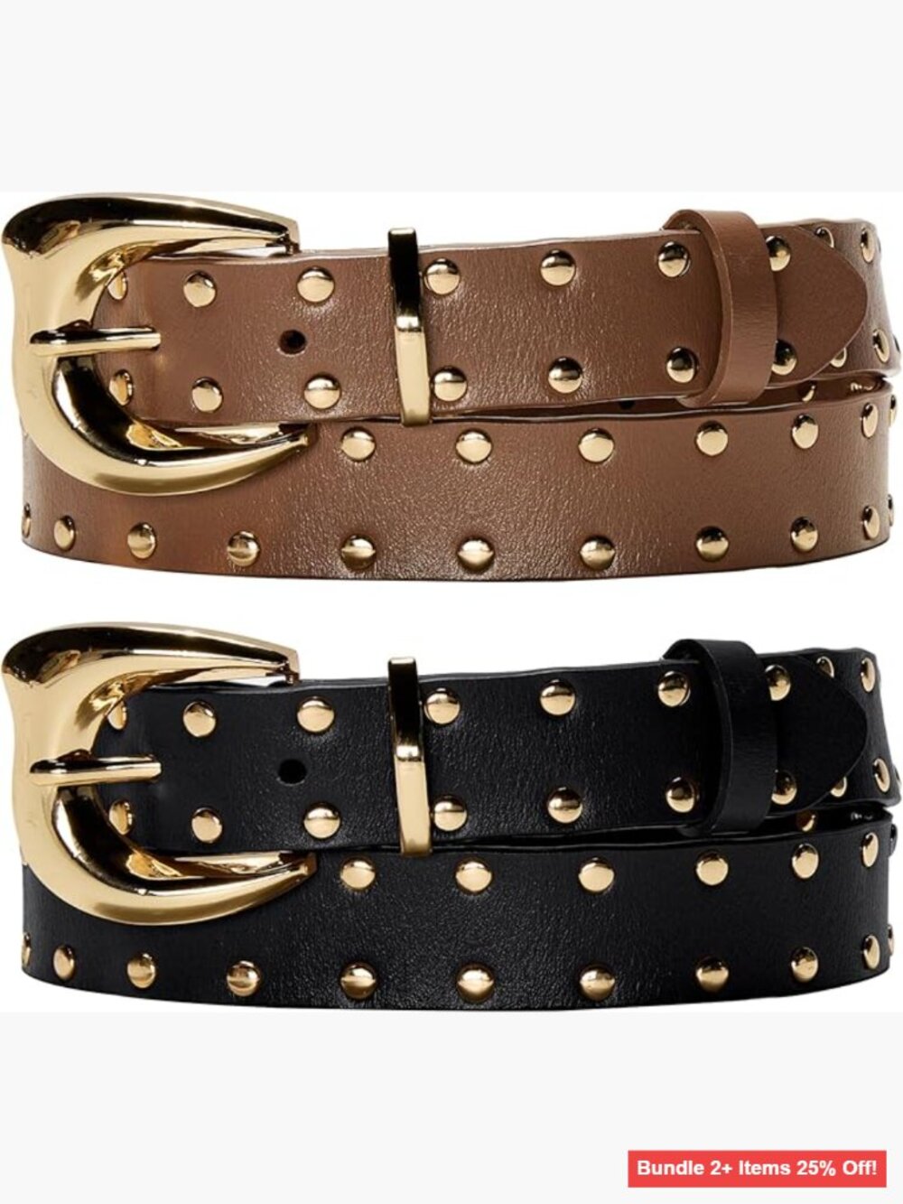 Adjustable Genuine Leather Studded Belt for Women, Punk Style, 105cm Length